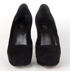 GUCCI black suede Platform Pumps Shoes 35.5