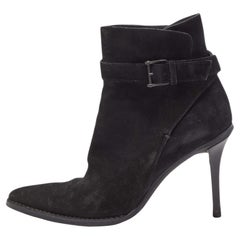 Gucci Black Suede Pointed Toe Ankle Boots Size 39