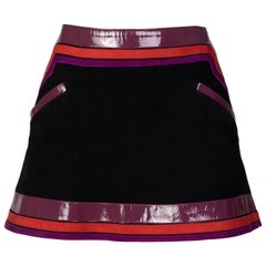 Vintage Gucci Black Suede Purple Pink Patent Leather Mod Mini Skirt Runway, 2007