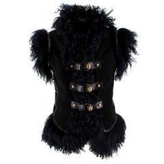 Gucci Black Suede & Shearling Buckle Detail Sleeveless Jacket - Size US 4