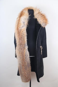 GUCCI black suede sheepskin coat with fox fur