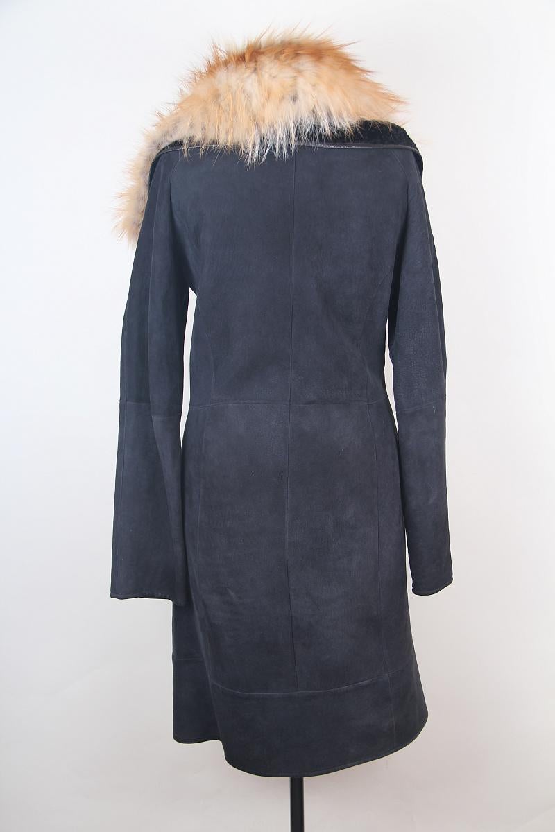 Black GUCCI black suede sheepskin coat with fox fur