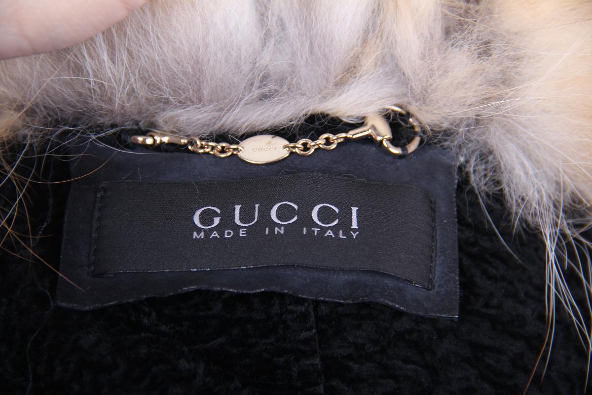 GUCCI black suede sheepskin coat with fox fur 1
