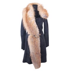 GUCCI black suede sheepskin coat with fox fur