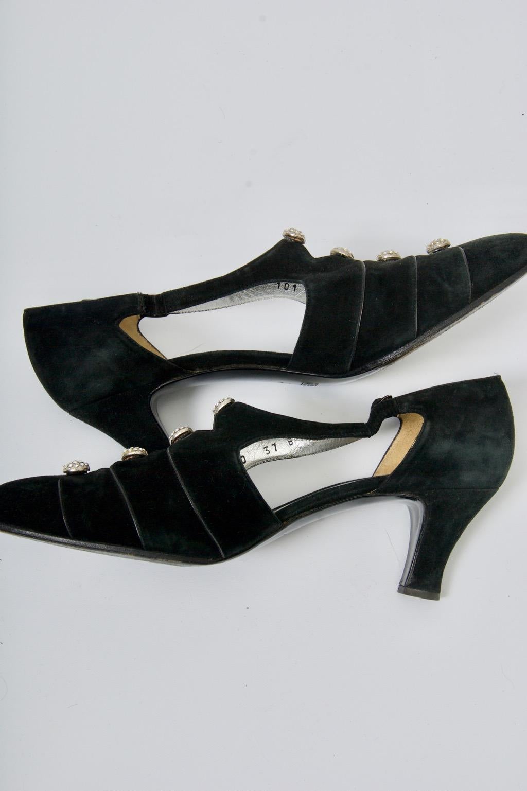 Gucci Black Suede Shoes with Rhinestone Accents 1