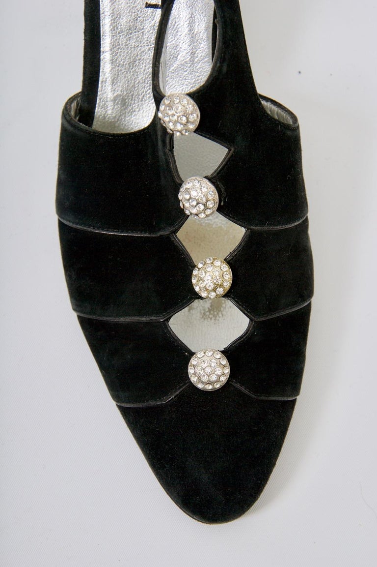 Gucci Rhinestone Su Gucci Black Suede Shoes with Rhinestone Accents at 1stDibs