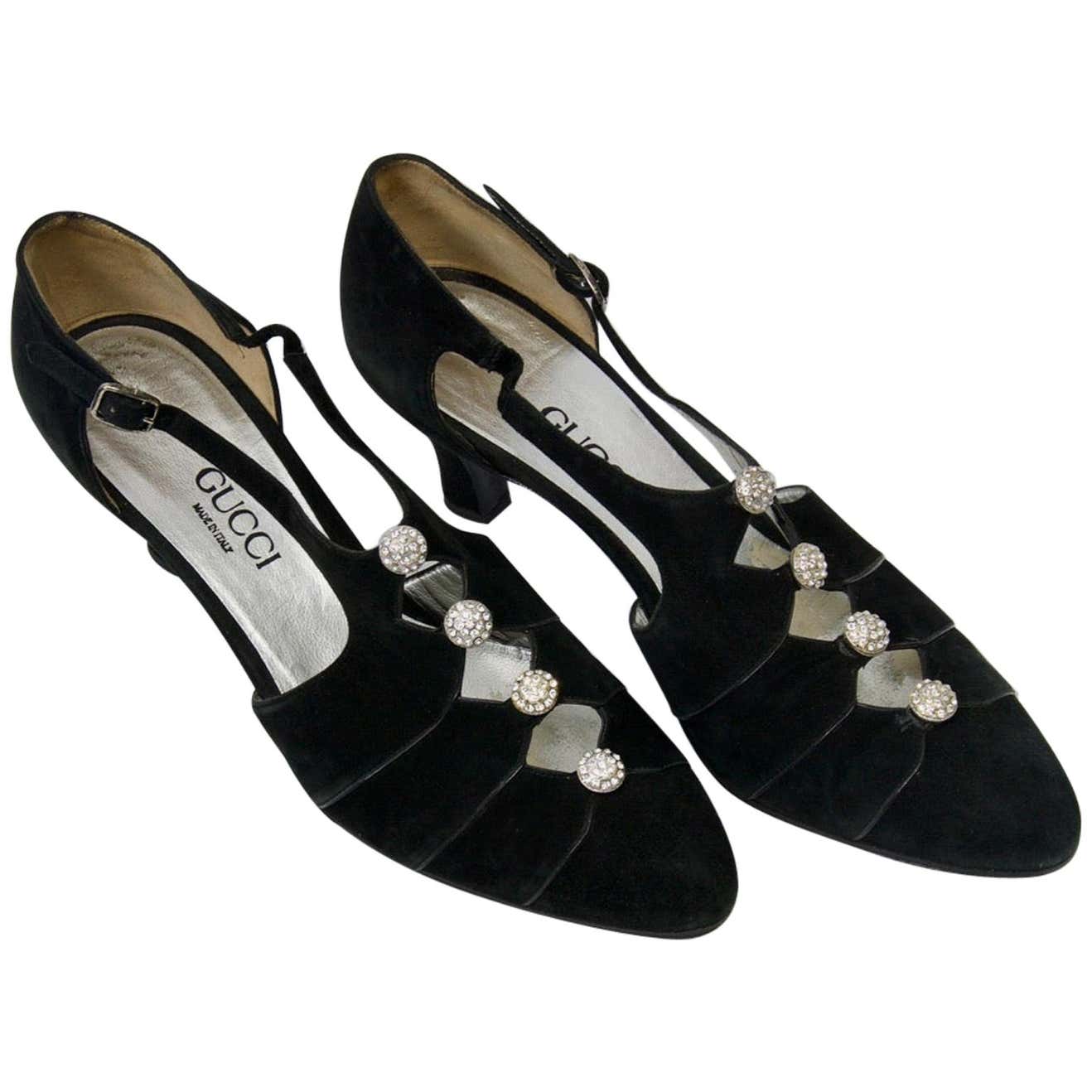 Gucci Rhinestone Su Gucci Black Suede Shoes with Rhinestone Accents at 1stDibs