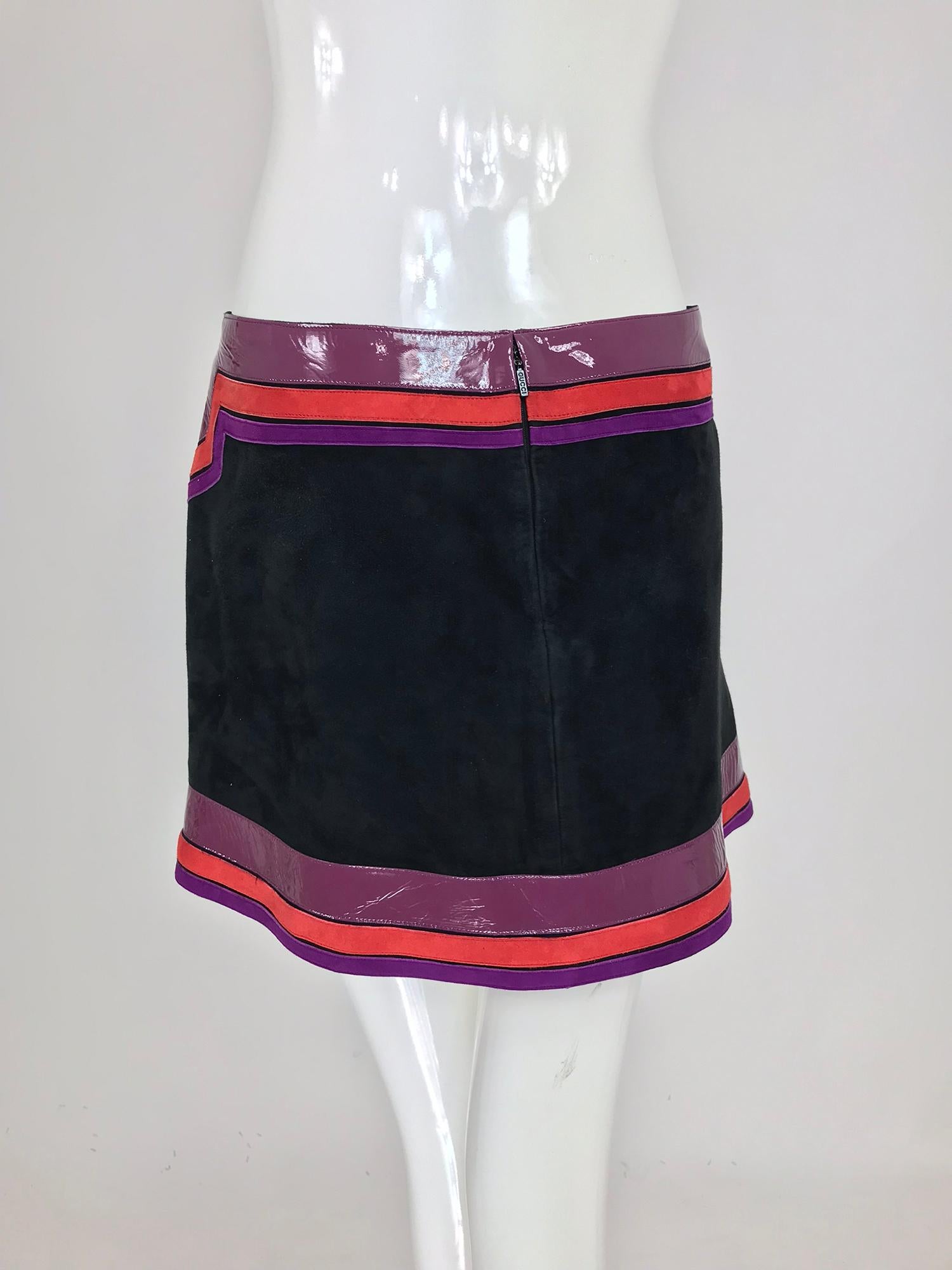 Gucci Black Suede Skirt Purple and Red Patent Leather Trim S/S 2007  1