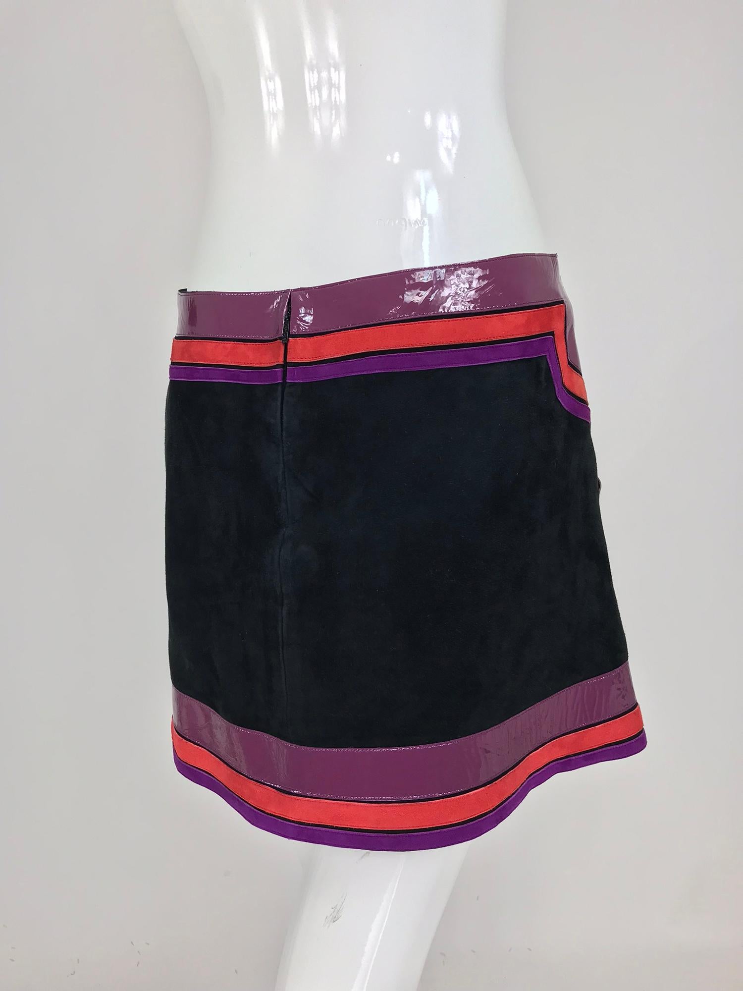 Gucci Black Suede Skirt Purple and Red Patent Leather Trim S/S 2007  2