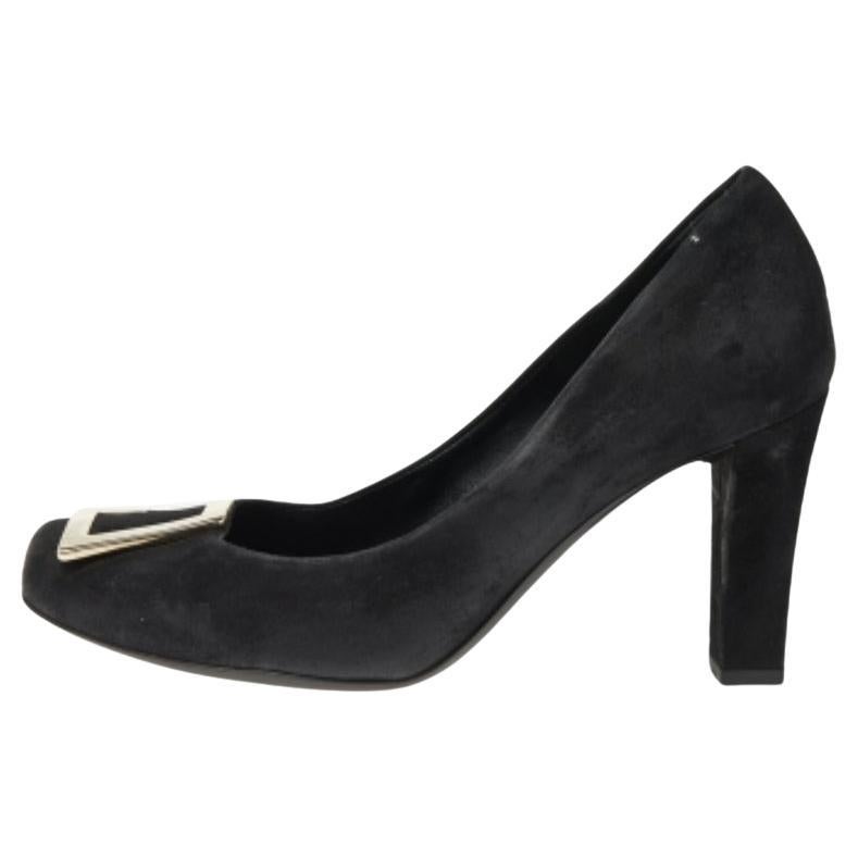 Gucci - Escarpins en daim noir à bout carré et bordures métalliques - Taille 36