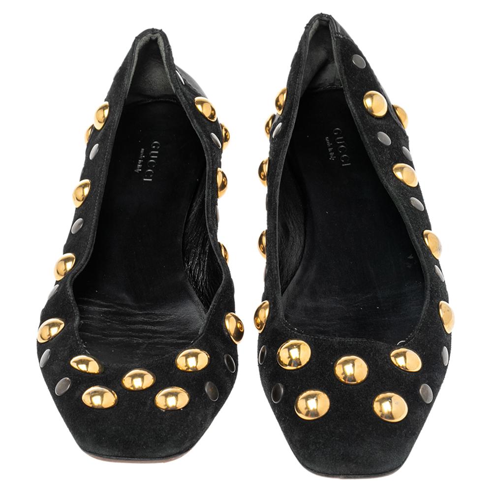 Gucci Black Suede Studded Ballet Flats Size 40.5 1