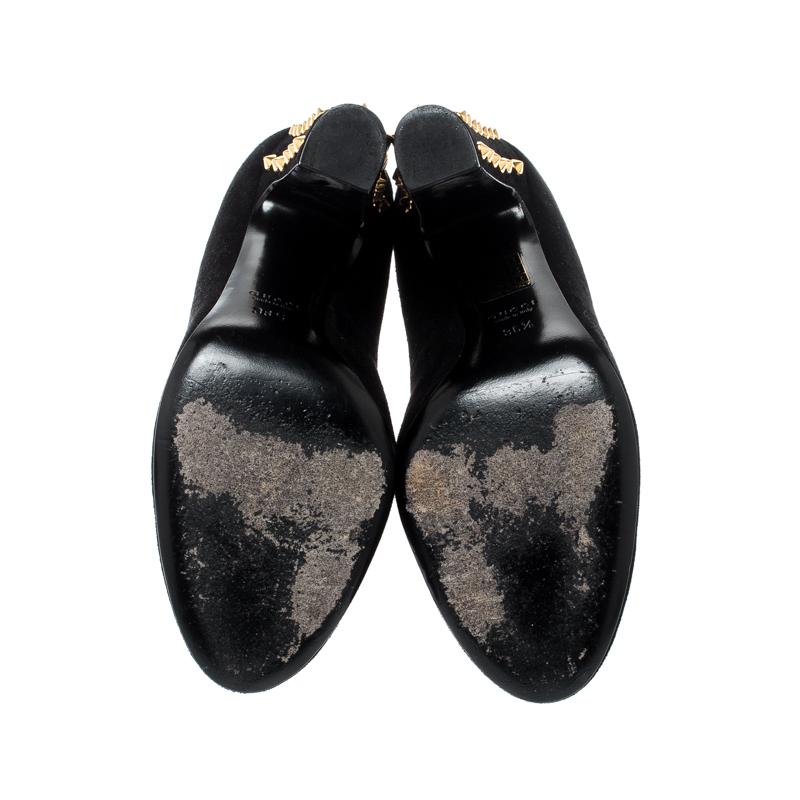 Gucci Black Suede Studded Block Heel Pumps Size 36.5 2