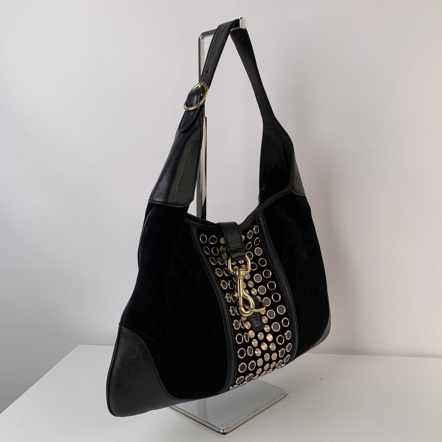 Gucci Black Suede Studded Jackie O Bouvier Hobo Shoulder Bag In Excellent Condition In Rome, Rome