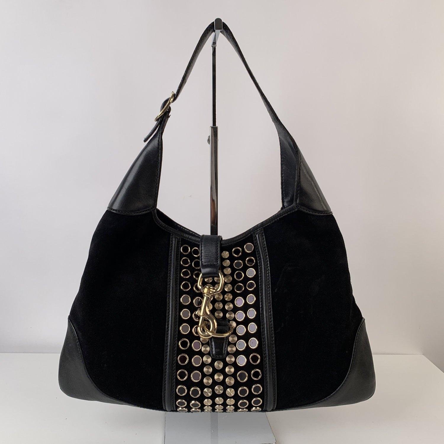 Women's Gucci Black Suede Studded Jackie O Bouvier Hobo Shoulder Bag