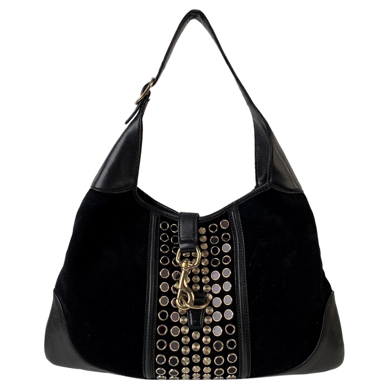 Gucci Black Suede Studded Jackie O Bouvier Hobo Shoulder Bag