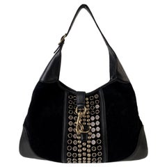 Gucci Black Suede Studded Jackie O Bouvier Hobo Shoulder Bag