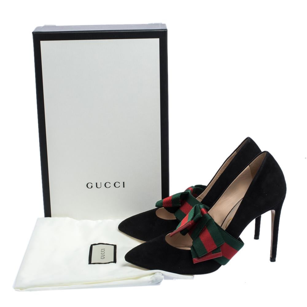 Gucci Black Suede Sylvie Removable Web Bow Pumps Size 38.5 1