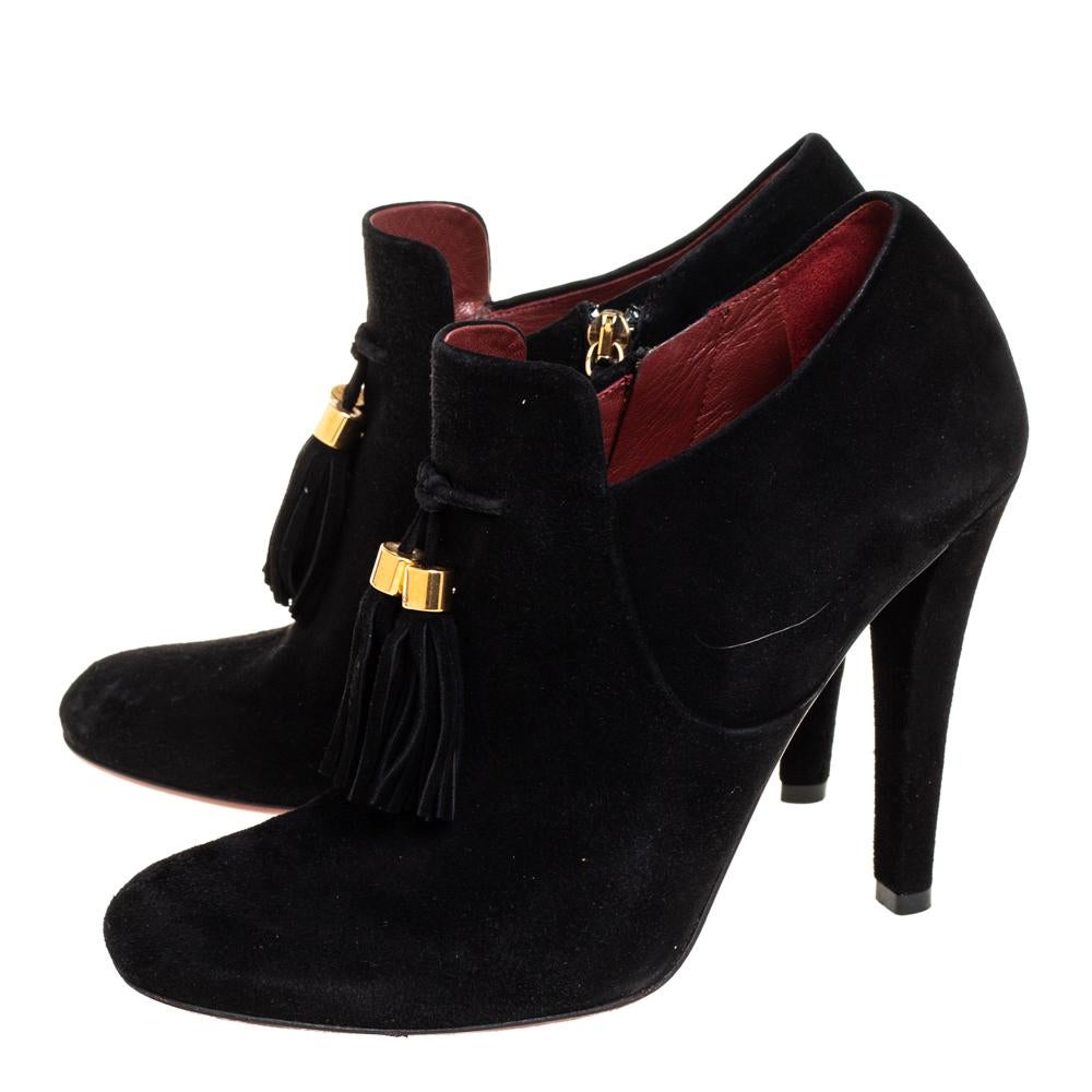 Gucci Black Suede Tassel Booties Size 38 3