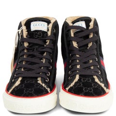 GUCCI black suede TENNIS 1977 SHEARLING LINED High Top Sneakers Shoes 38