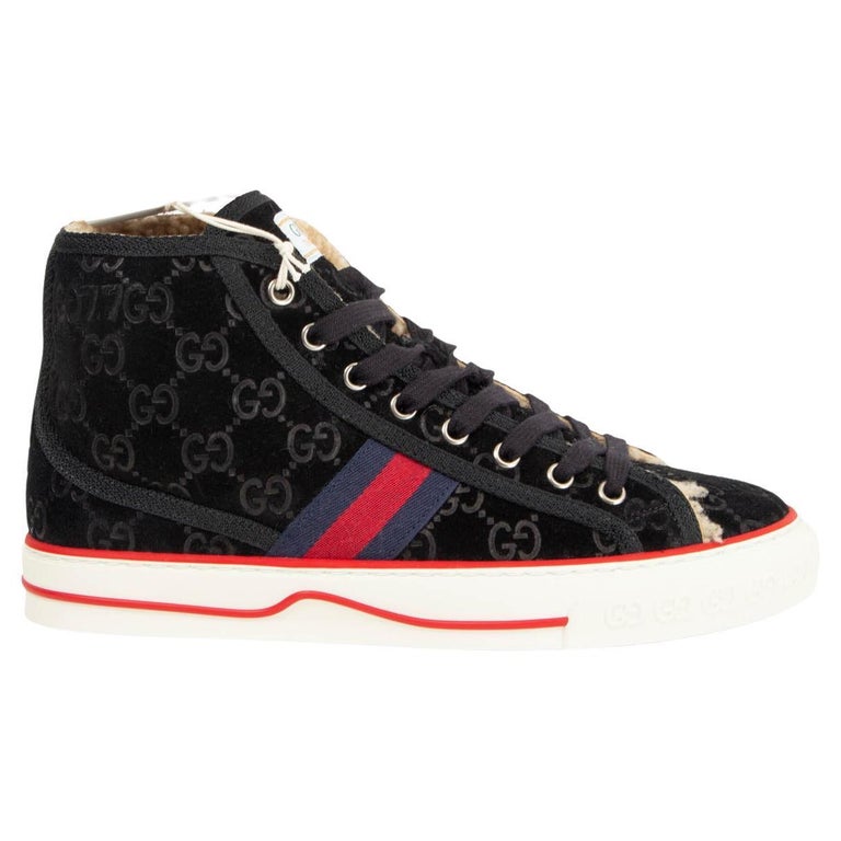 GUCCI black suede TENNIS 1977 SHEARLING LINED High Top Sneakers Shoes ...