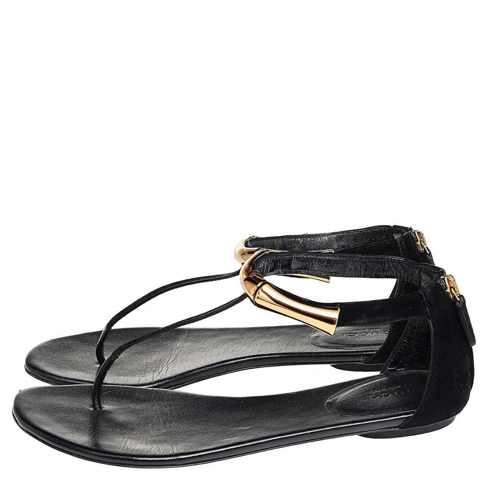 Women's Gucci Black Suede Thong Sandals Size 38