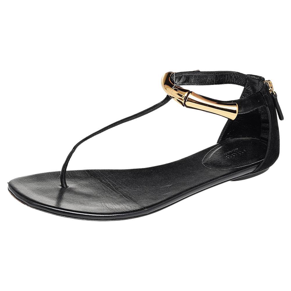 Gucci Black Suede Thong Sandals