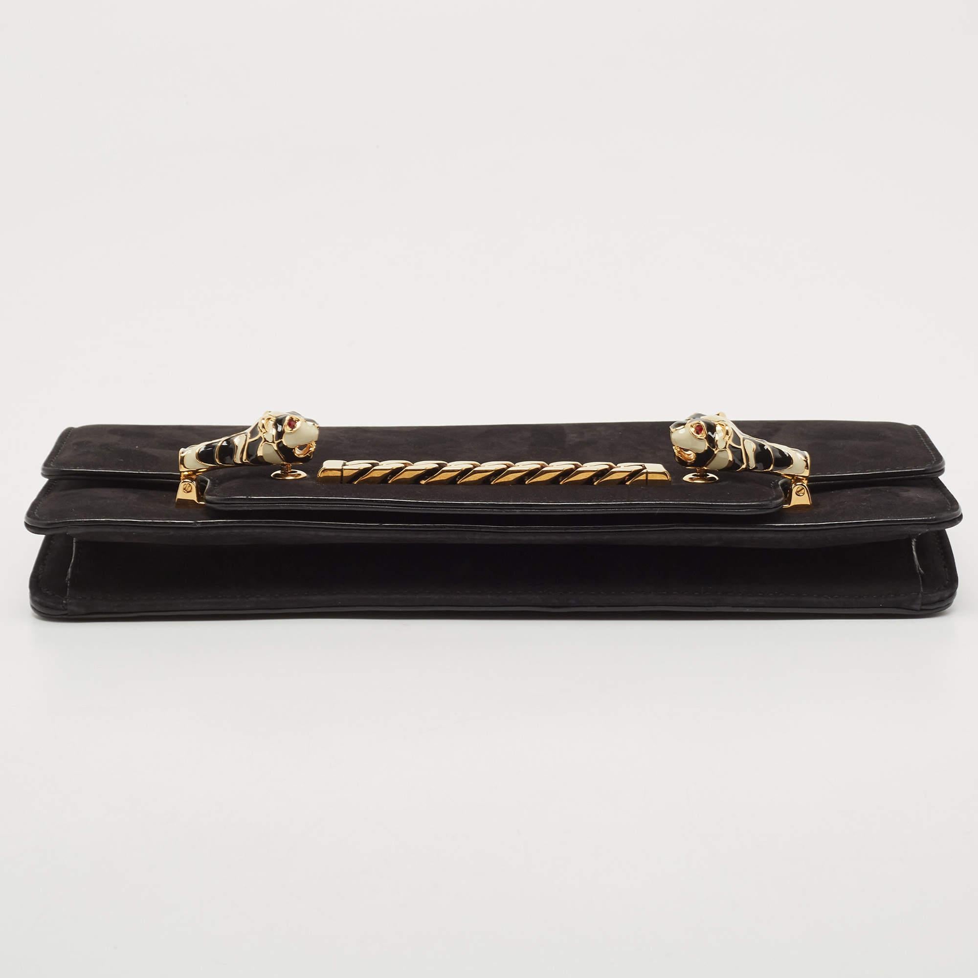 Gucci Black Suede Tiger Head Chain Clutch 1