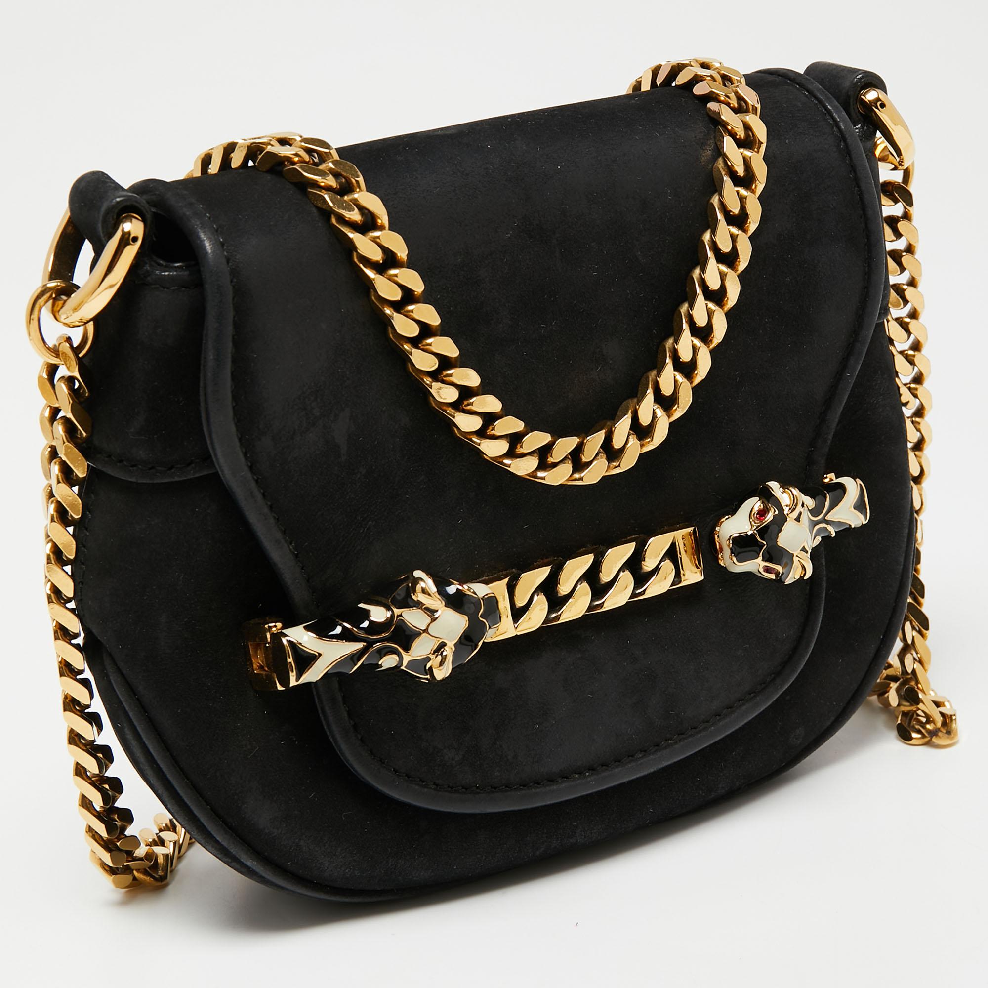Gucci Black Suede Tigrette Shoulder Bag In Good Condition In Dubai, Al Qouz 2