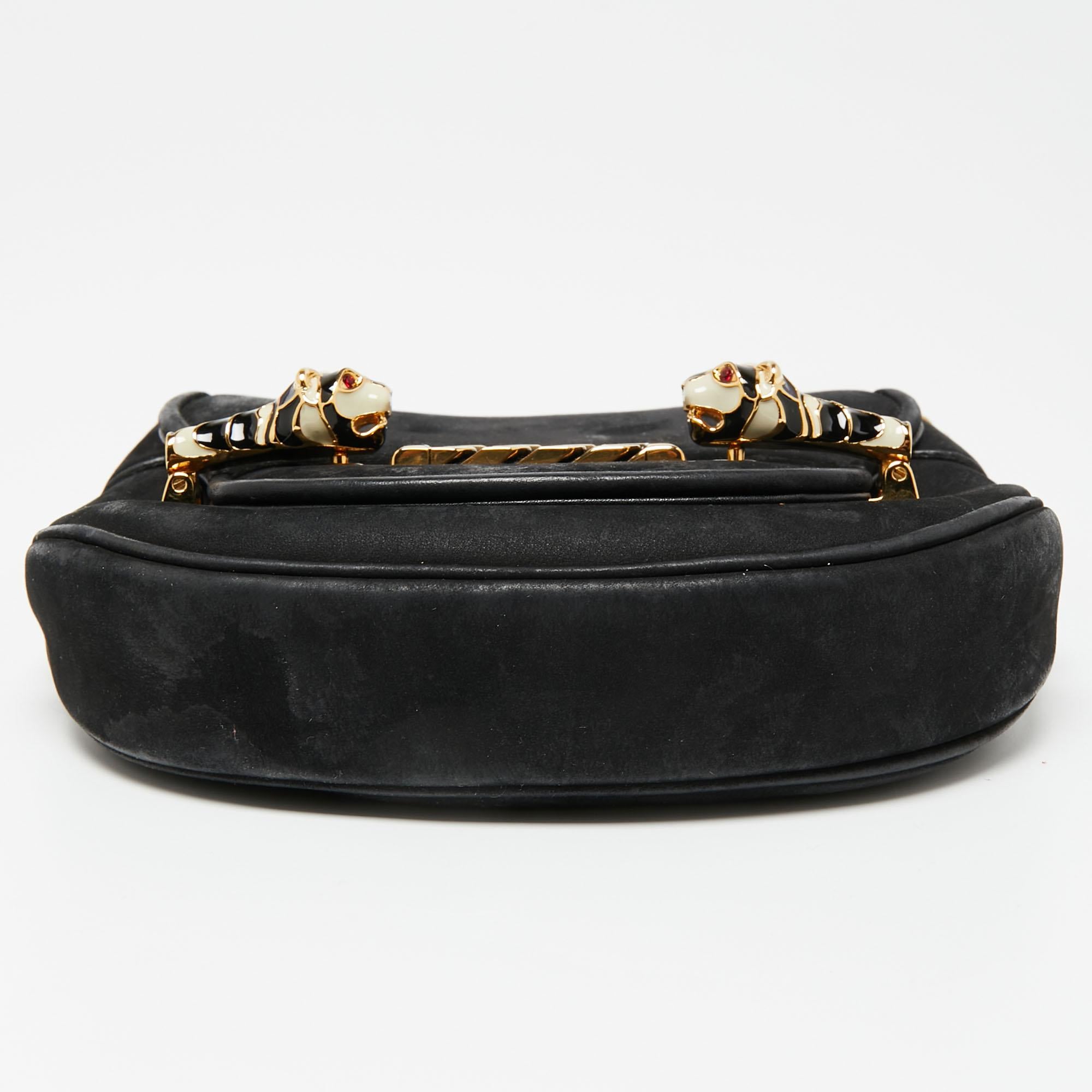 Women's Gucci Black Suede Tigrette Shoulder Bag