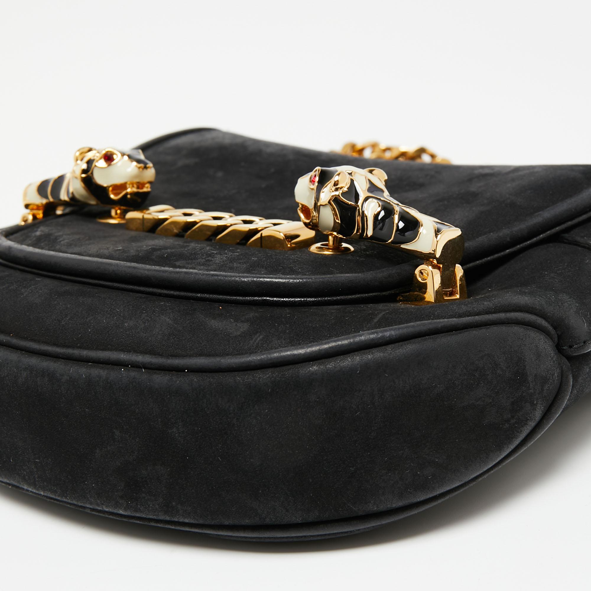Gucci Black Suede Tigrette Shoulder Bag 2