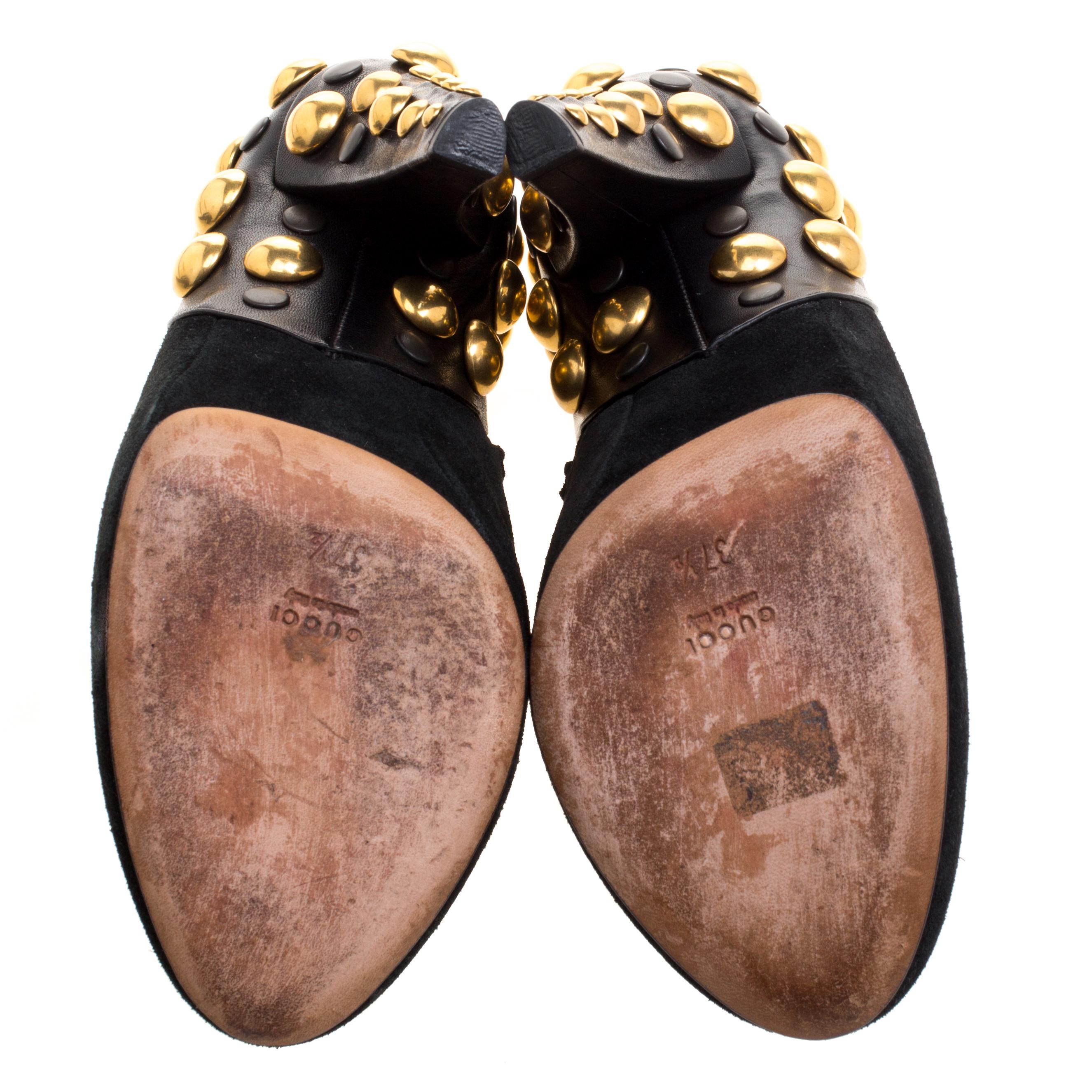 Gucci Black Suede Vintage Babouska Studded Heel Ankle Boots Size 37.5 1
