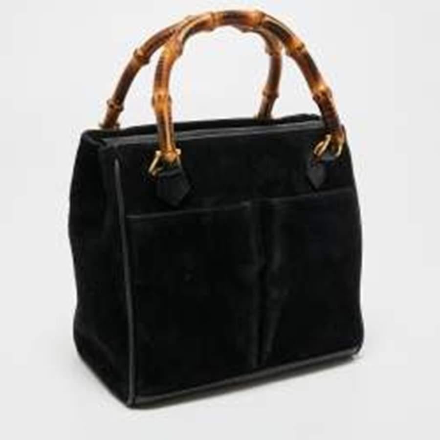 Women's Gucci Black Suede Vintage Bamboo Handle Bag