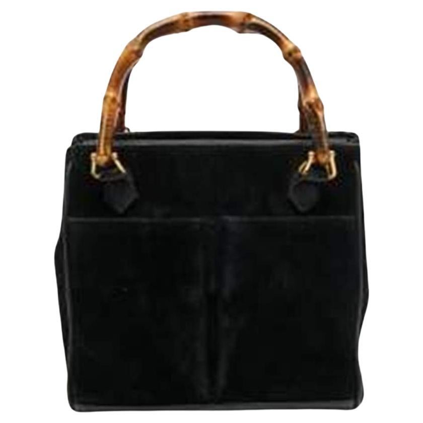 Gucci Black Suede Vintage Bamboo Handle Bag