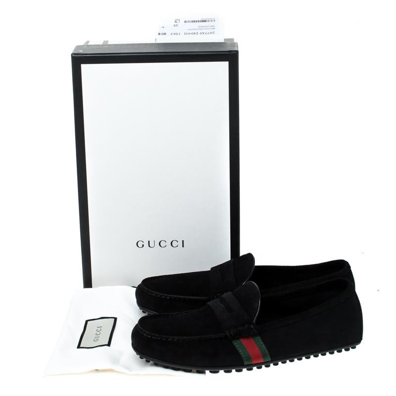 Gucci Black Suede Web Detail Slip On Loafers Size 40 4