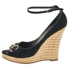 Gucci Black Suede Wedge Pumps Size 38