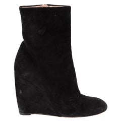 Gucci Black Suede Wedged Ankle Boots Size IT 36