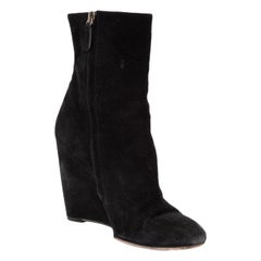 Gucci Black Suede Wedged Ankle Boots Size IT 36