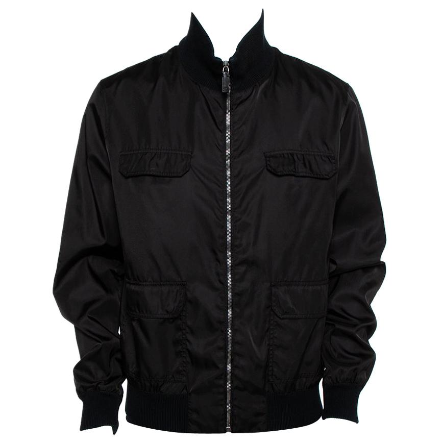 Gucci Black Synthetic Pocket Detail Zip Front Jacket XXL