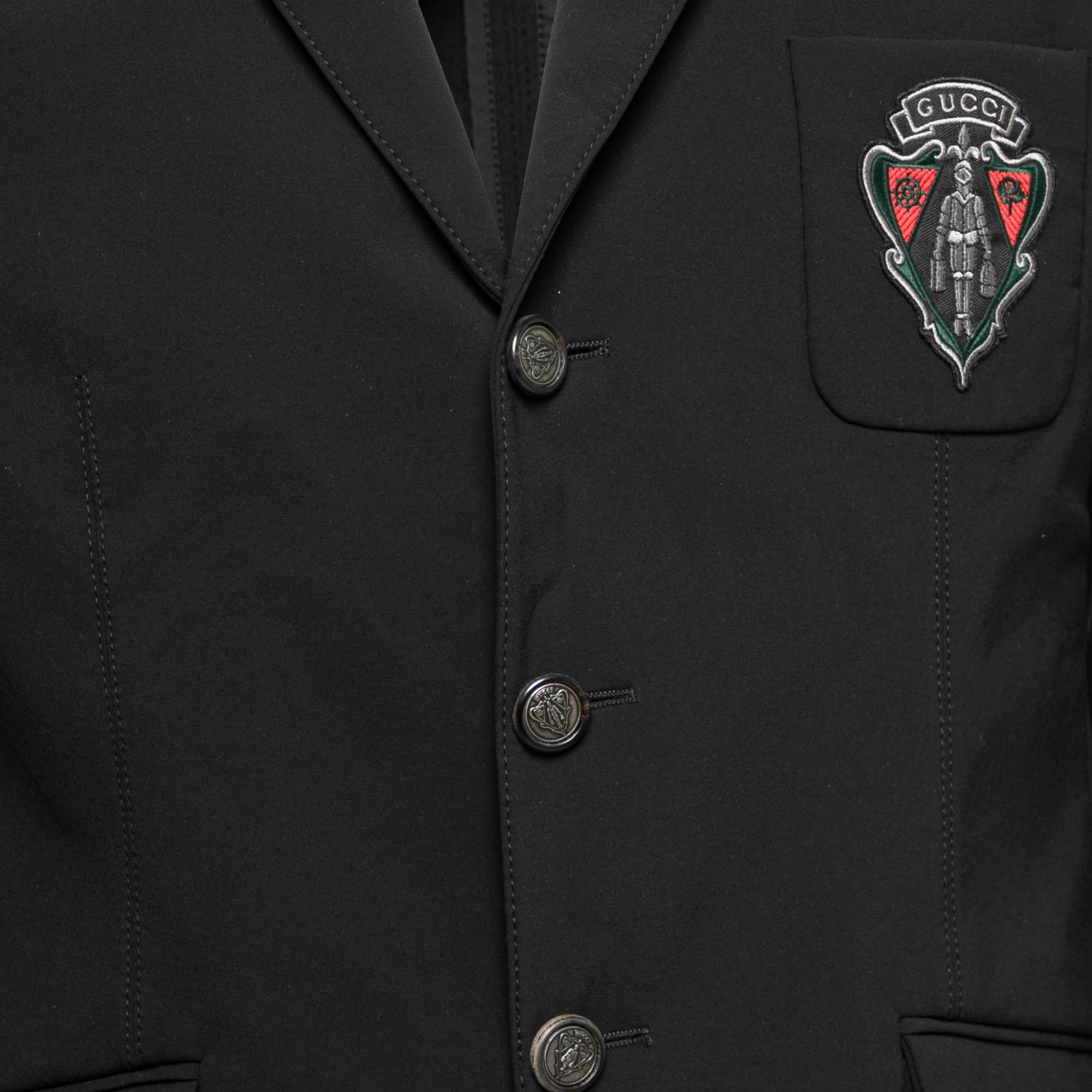 Gucci Black Synthetic Velvet Collar Detail Logo Embroidered Technical Blazer L In Excellent Condition In Dubai, Al Qouz 2