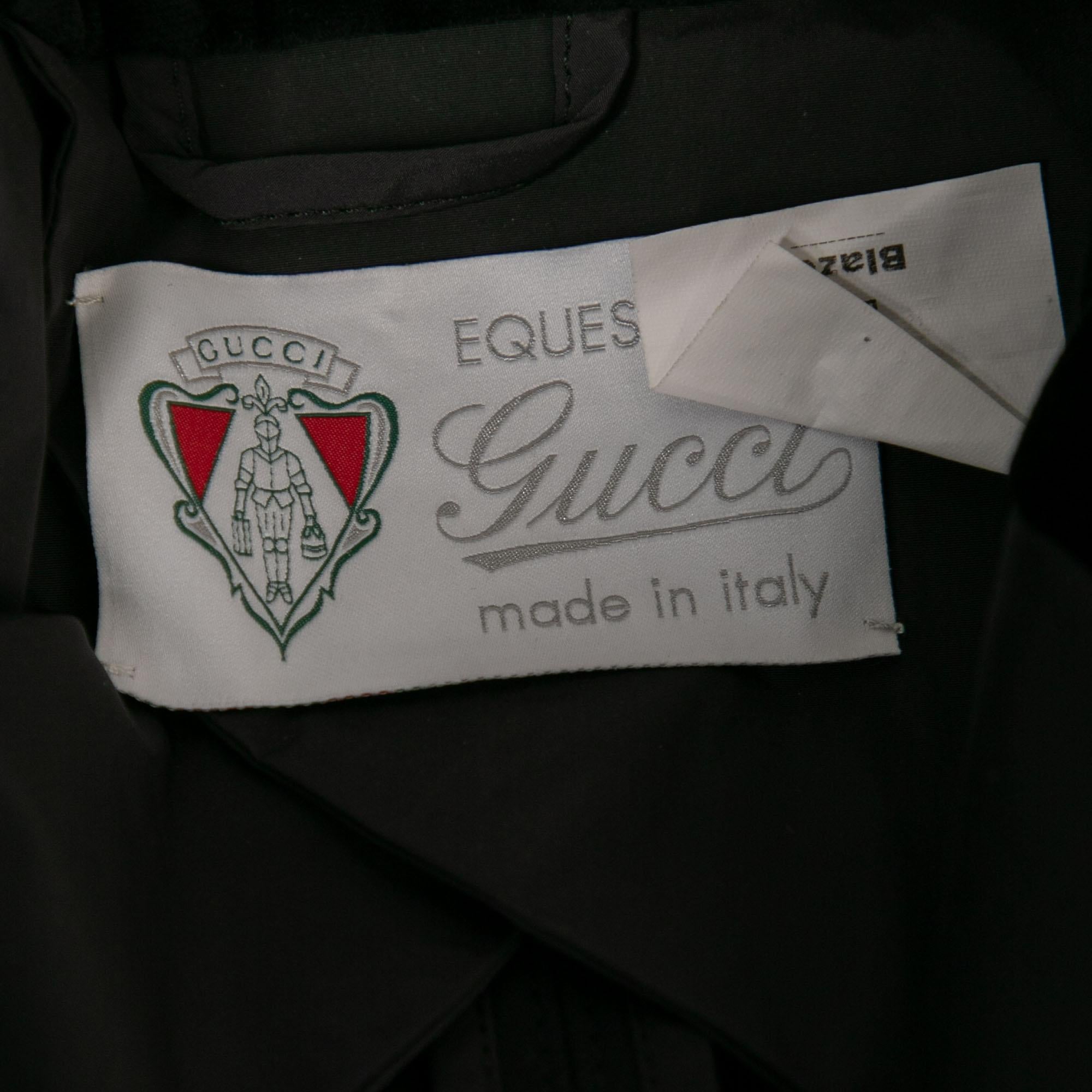 Men's Gucci Black Synthetic Velvet Collar Detail Logo Embroidered Technical Blazer L
