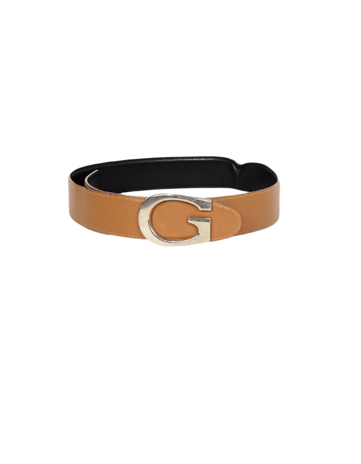 Women's Gucci Black/Tan Reversible Leather Belt W/ G Buckle Sz 65/26