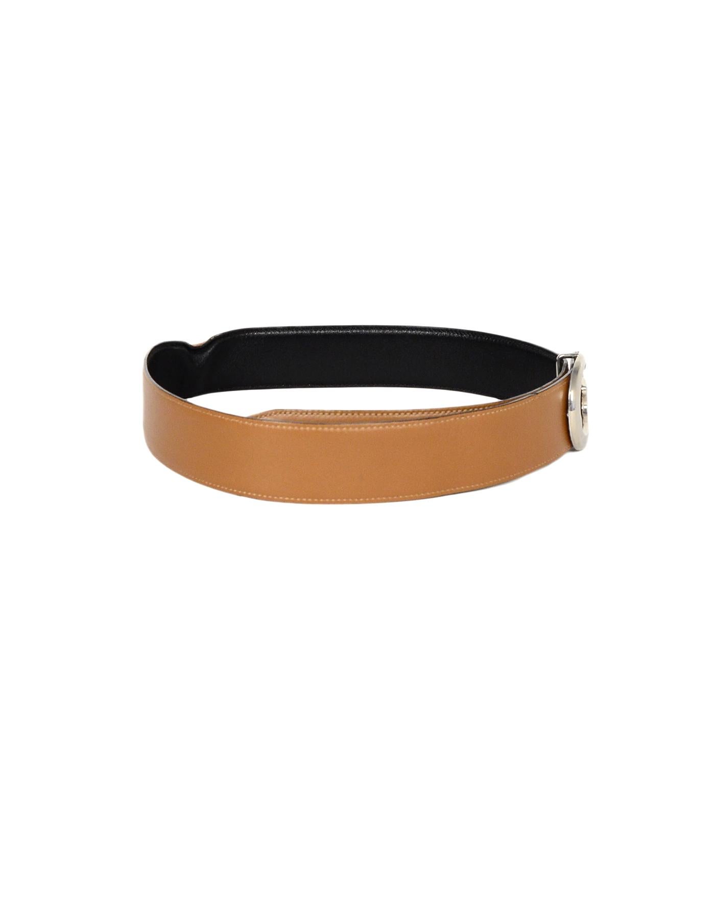 Gucci Black/Tan Reversible Leather Belt W/ G Buckle Sz 65/26 2
