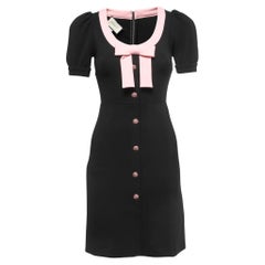 Gucci Black Technical Jersey Bow Embellished Crystal Button Midi Dress