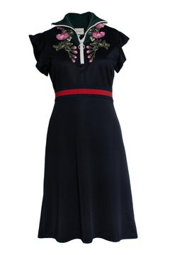 Gucci, black technical jersey floral turtle neck dress