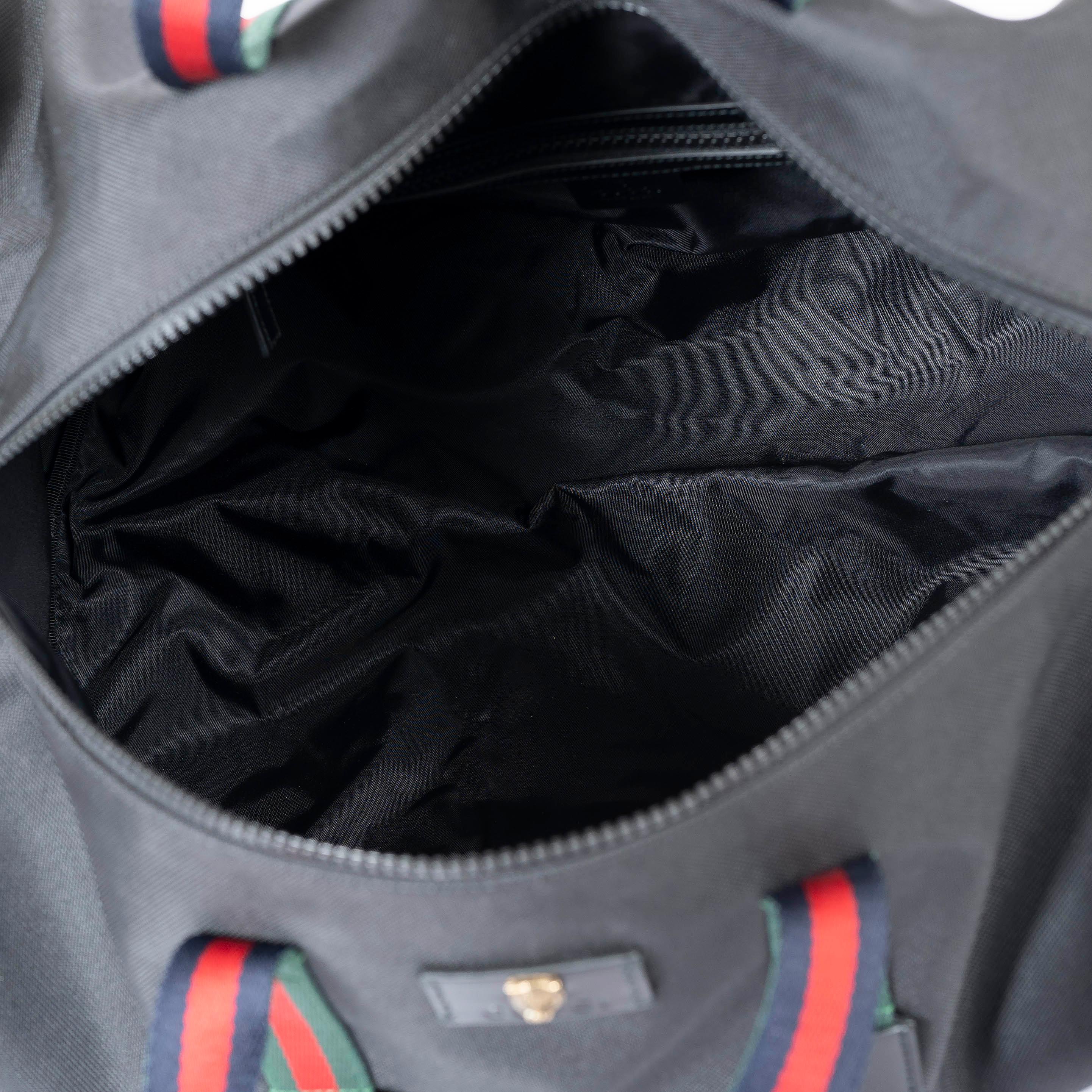 Women's GUCCI black technical nylon ANIMALIER WEB DUFFLE Bag For Sale