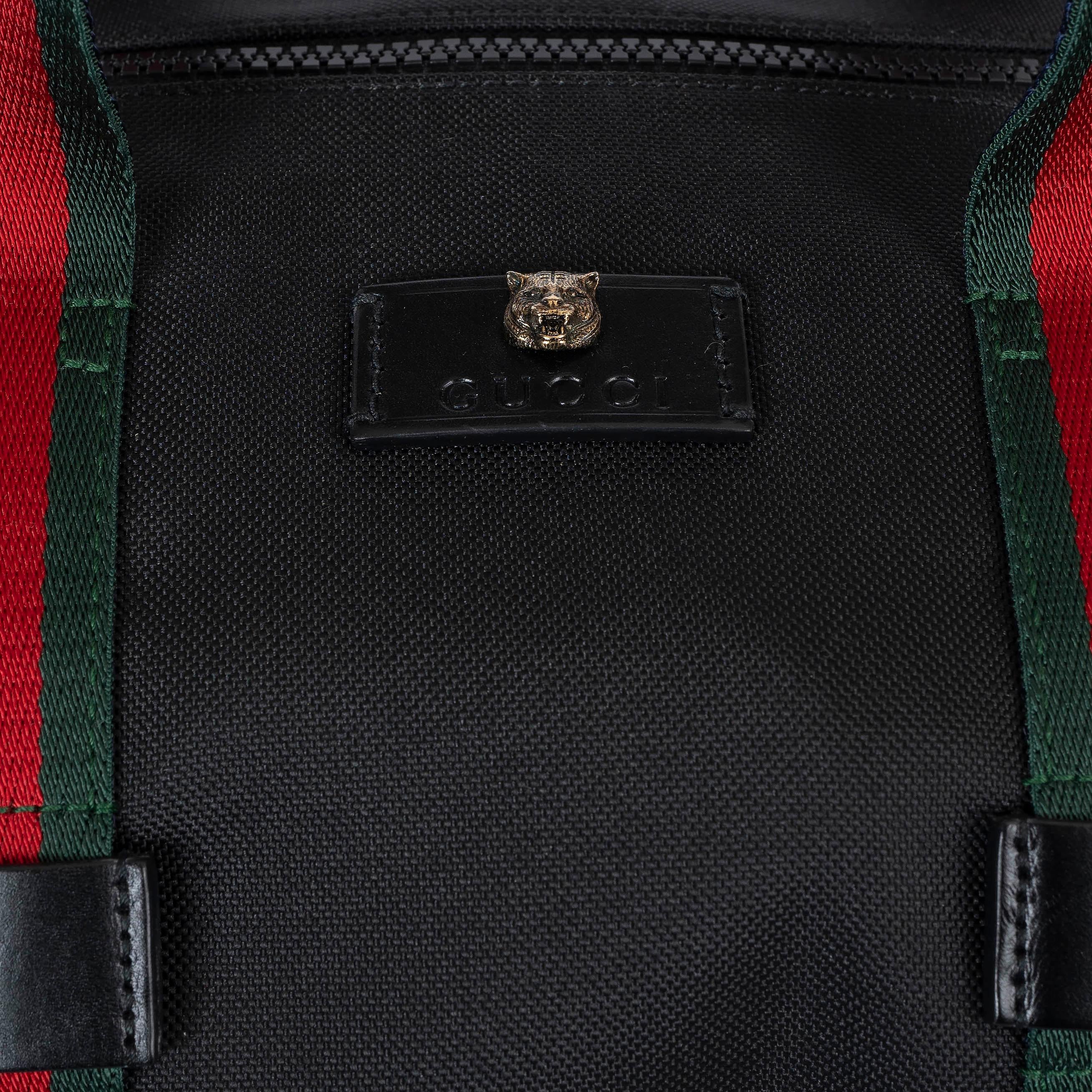 GUCCI black technical nylon ANIMALIER WEB DUFFLE Bag For Sale 1