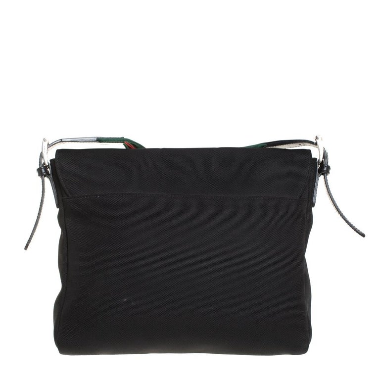 Gucci Black Techno Canvas  Flap Messenger Bag at 1stDibs