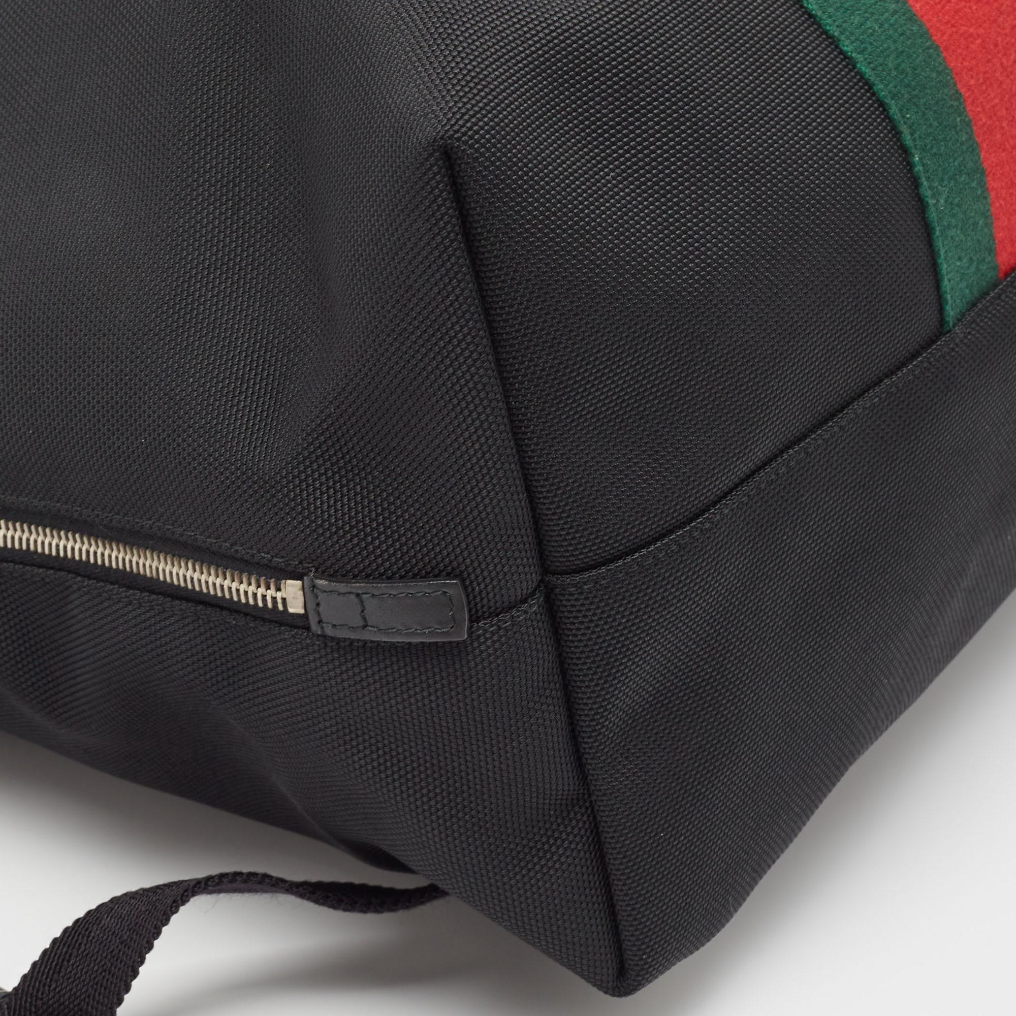 Gucci Black Techno Canvas Web Fold Over Backpack 2