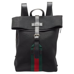 Gucci Black Techno Canvas Web Fold Over Backpack