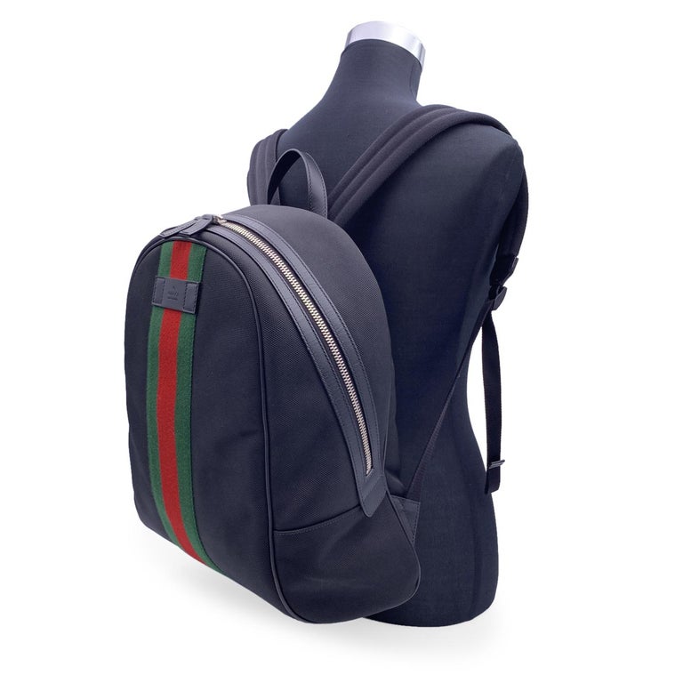 Gucci Black Techno Canvas Web Stripe Backpack Shoulder Bag  display picture 1